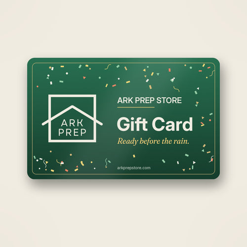 Ark Prep Store gift card with festive confetti and the Ark Prep house logo
